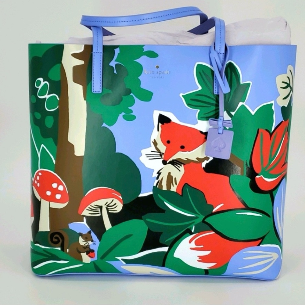 KATE SPADE NEW YORK “BLAZE A TRAIL” LEN LARGE LEATHER TOTE BAG RARE🦊FABULOUS!